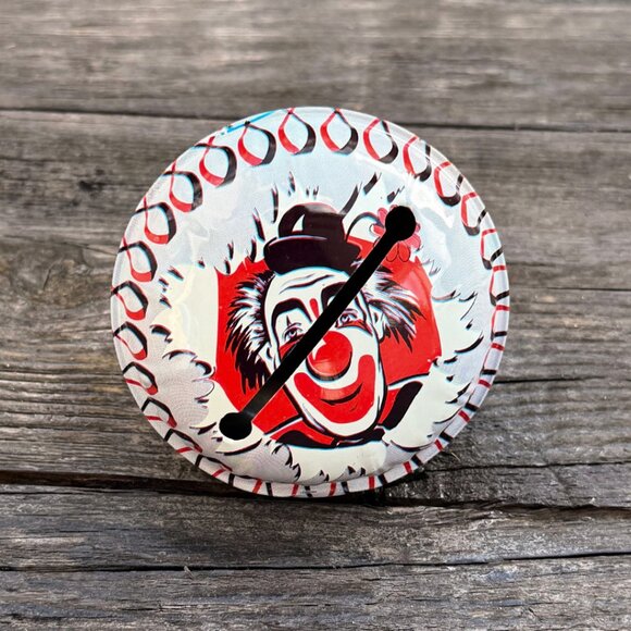 Vintage 1950s USA Toy Metal Tin Litho Circus Clown Face Rattle Noise Maker Party - Picture 2 of 6